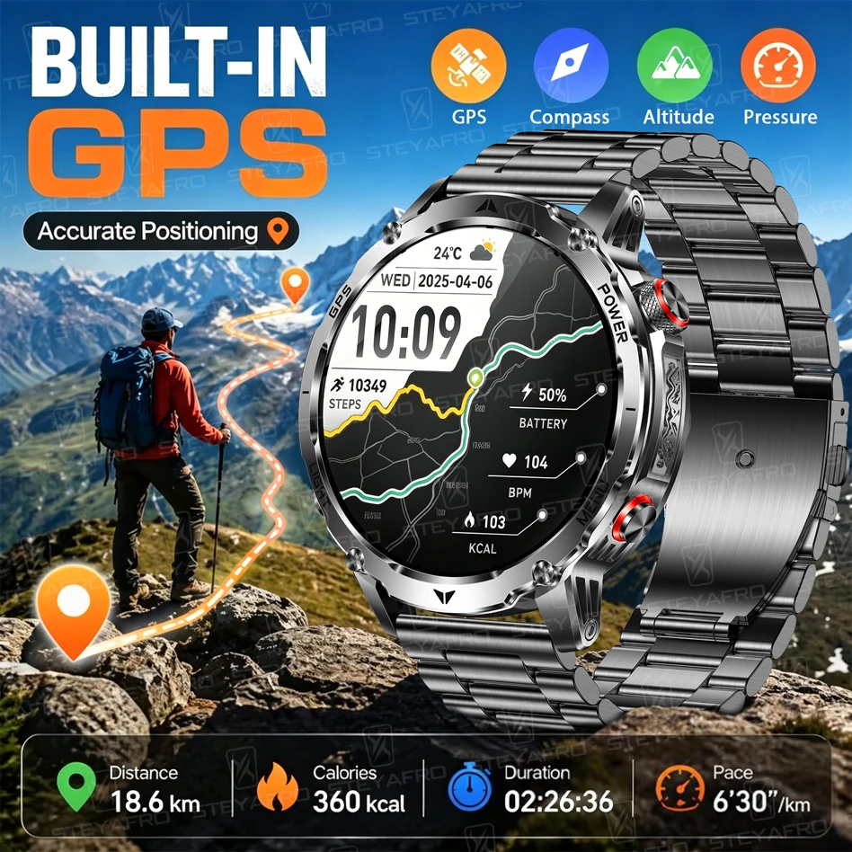 Smartwatch M Active - Мужские военные смарт-часы с GPS, аккумулятором