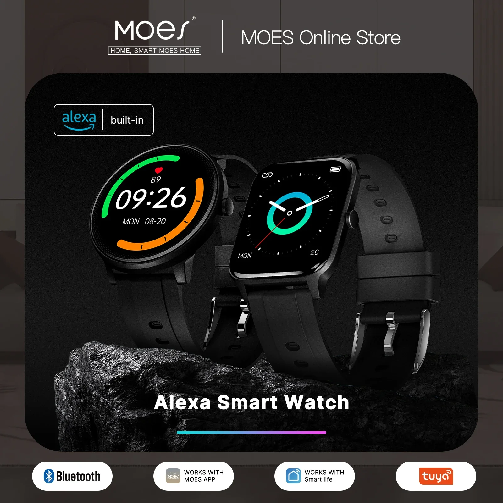 Smartwatch Touch - Смарт-часы MOES Alexa с пульсометром и